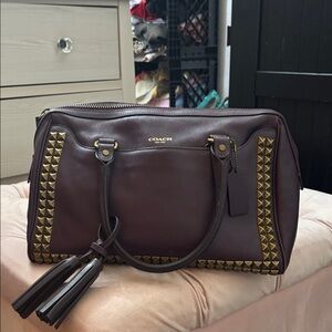 Coach Dark Purple Satchel with Gold Studs